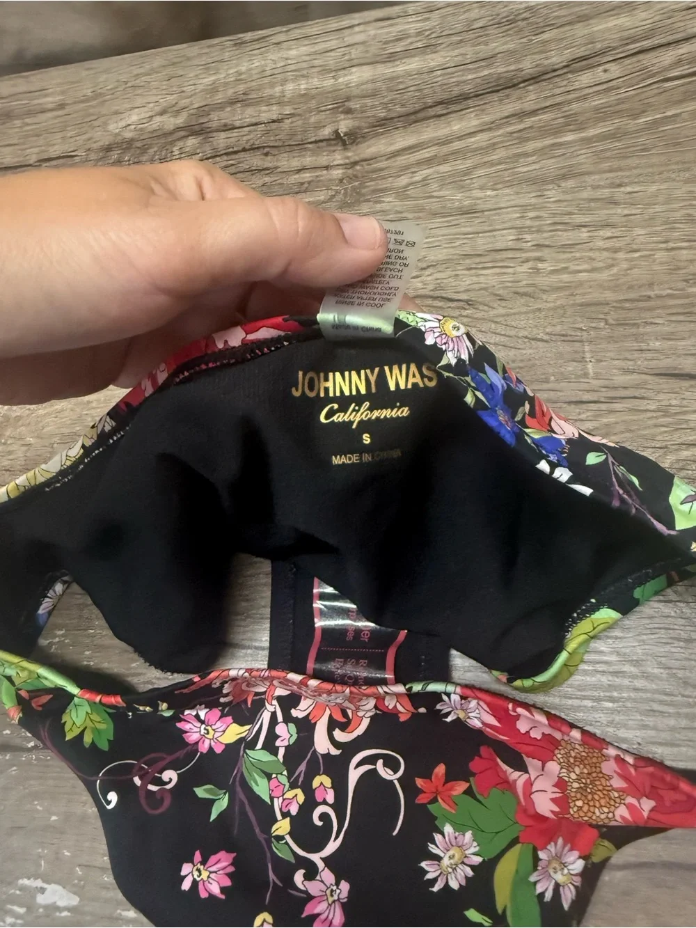 Johnny Was black floral‎ bikini bottoms size small NWOT